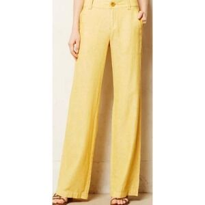 Pilcro and the Letterpress Anthropologie Boho Yellow Wide Leg Linen Pants 4P
